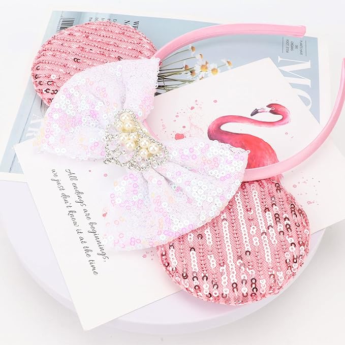 DRESHOW Mouse Ears Bow Headbands Glitter Party Decoration Cosplay Costume for Women