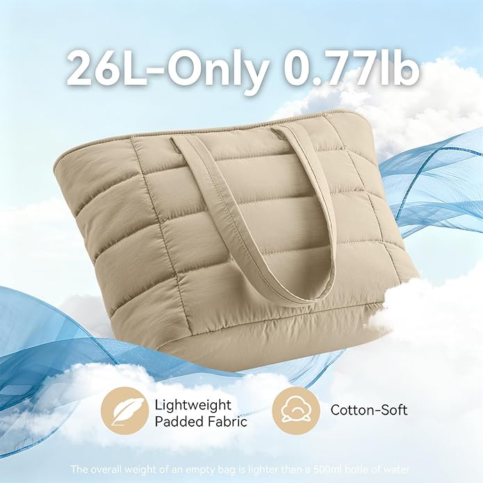 Puffer Tote Bag for Women, Lightweight Puffy Shoulder Bag with Handbag for Travel, Work, Gym, Laptop Bag for Nurse Teacher