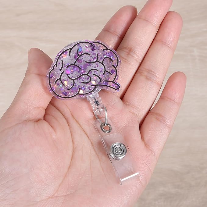 Funny Brain Nurse Badge Reel, Cute Retractable ID Card Badge Holder, Name Tag Medical Badge Clip for Neurologist, Psychiatry, Sleep Center, RAD EEG NICU, Neuro Nurse Doctor Student Teacher Workers