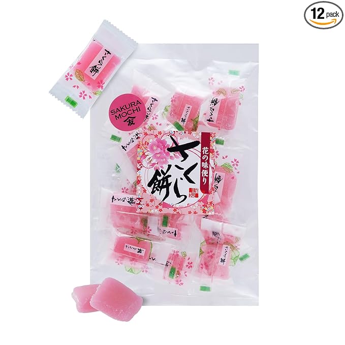 TOMOSAN Japanese Sakura Mochi Candy, Traditional Cherry Blossom Rice Cakes, Soft & Chewy, Individually Wrapped, 180g / 6.35oz