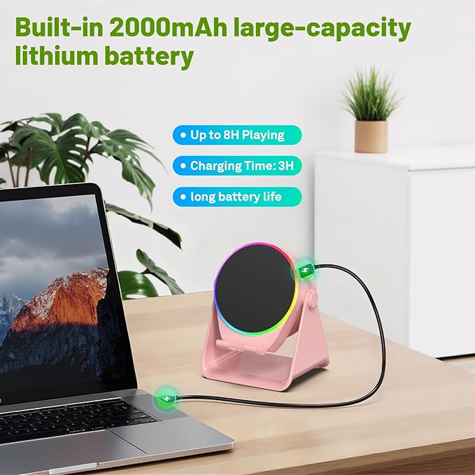 Wireless Induction Speaker, 4 in1 Phone Stand Bluetooth Speaker Amplifier with Colorful Ambient Light 360° Rotation Holder for Tablet iPhone Android,Portable Birthday Gifts for Adults Teens (Pink)