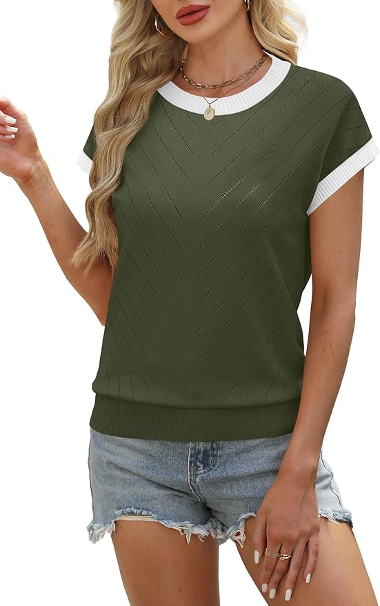 WIHOLL Short Sleeve Sweater for Women Summer Tops 2026 Business Casual Outfits Beach Vacation Clothes
