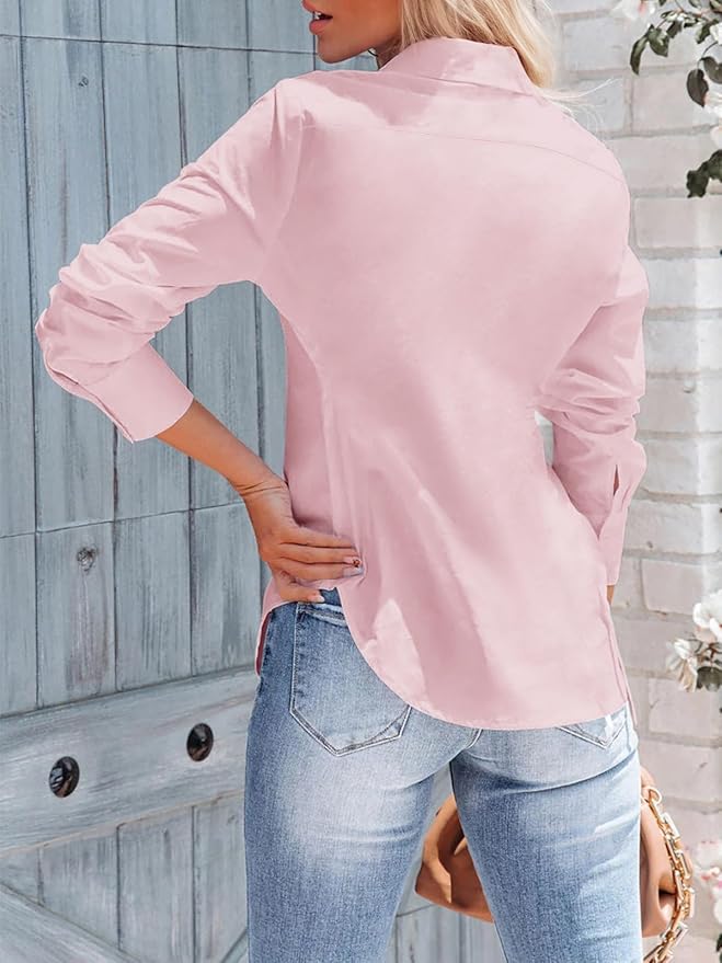 siliteelon Women's Button Down Shirts Long Sleeve Dress Shirts Wrinkle Free Collared Work Office Solid Blouses Corset Tops