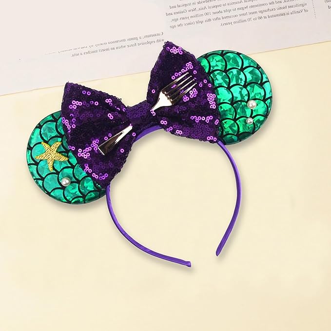 Sequin Mouse Ears Headbands for Women Girls Boys, Glitter Bows Headband for Kids Adults Birthday Party Costume Halloween