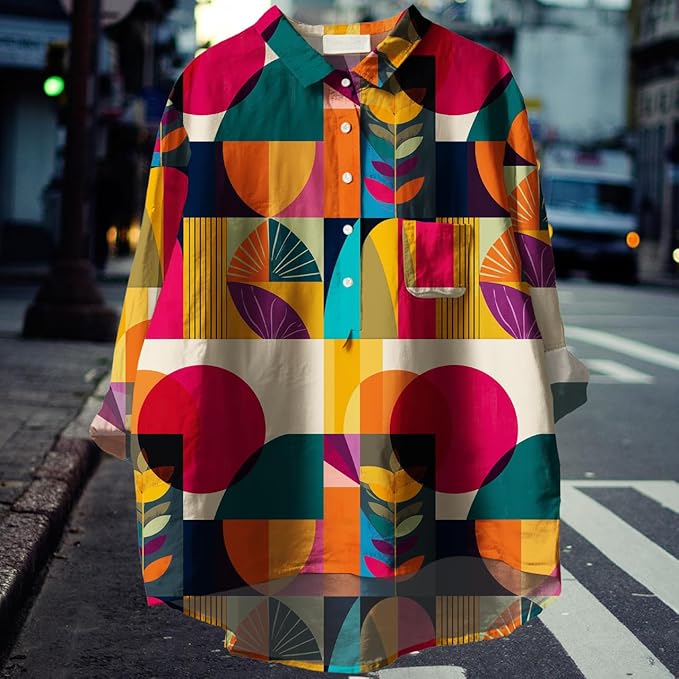 Women Funny Graphic Long Sleeve Floral Blouses Plus Size Button Shirts Casual Cute Vneck Fall Tunic Tops Trendy