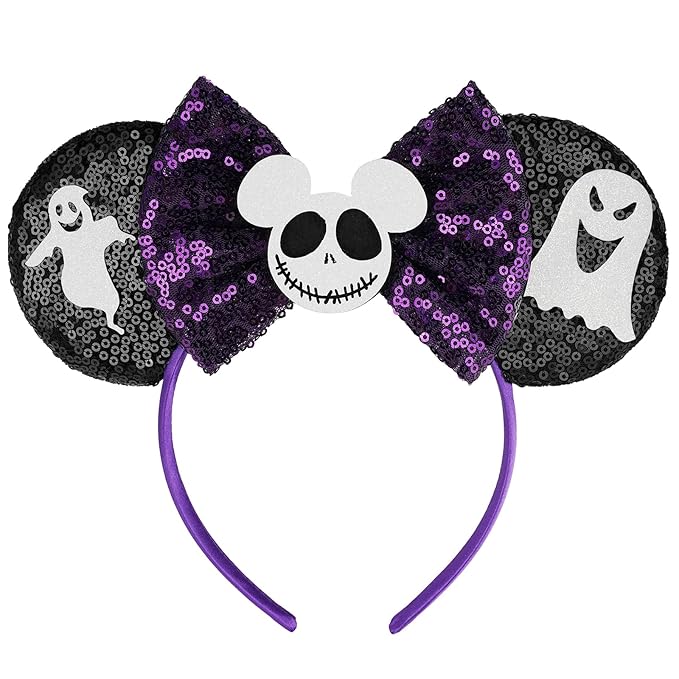 HAMUTH Ghost Ears, Mouse Ears Headband for Women Girls Adults, Halloween Accessories for Party Trip Parks Cosplay Decorations