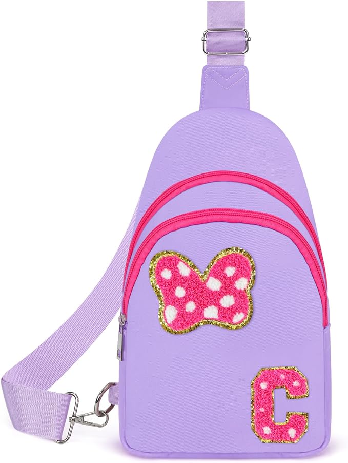 7 8 9 10 11 12 13 16 Year Old Girl Birthday Gifts, Purple Initial Bow Mouse Park Small Sling Bag for Girls Daughter Women, Teen Girl Gifts Trendy Stuff Crossbody Fanny Pack Must Have for Park Travel C