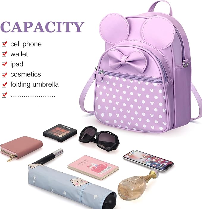 Voikukka Small Cute Backpack for Girls Women Travel Kids Backpack Purse Toddler Little Girls Childrens Daypack Convertible Shoulder Bag Purple Kids Mini Mouse Backpacks