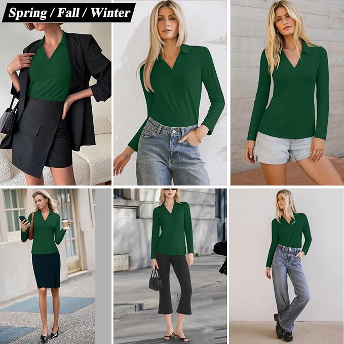 3/4 Length Sleeve Womens Tops Dressy Casual V Neck Polo Shirts Business Work Blouses 2025 Trendy Tunic Top