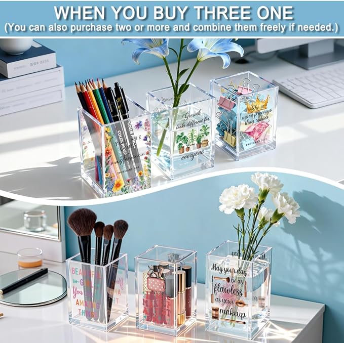 I'm So Happy You're Here Acrylic Cosmetic Pencil Holder Cup, Funny Boho Pen Holder for Women, Home Office Classroom Desk Accessories, Inspirational Gifts for Daughter, Make up Brush Organizer