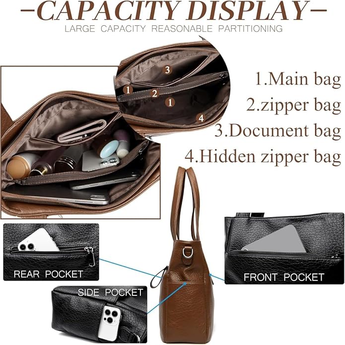 Work Tote with Adjustable Strap, Genuine Leather Crossbody Shoulder Bag and Purse for Women