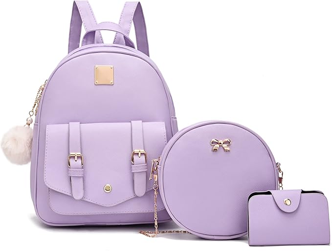 I IHAYNER Mini Backpack Purse for Teen Girls 3-PCS Fashion Backpack Cute Travel Daypacks Women Pompom Backpack Shoulder Bag