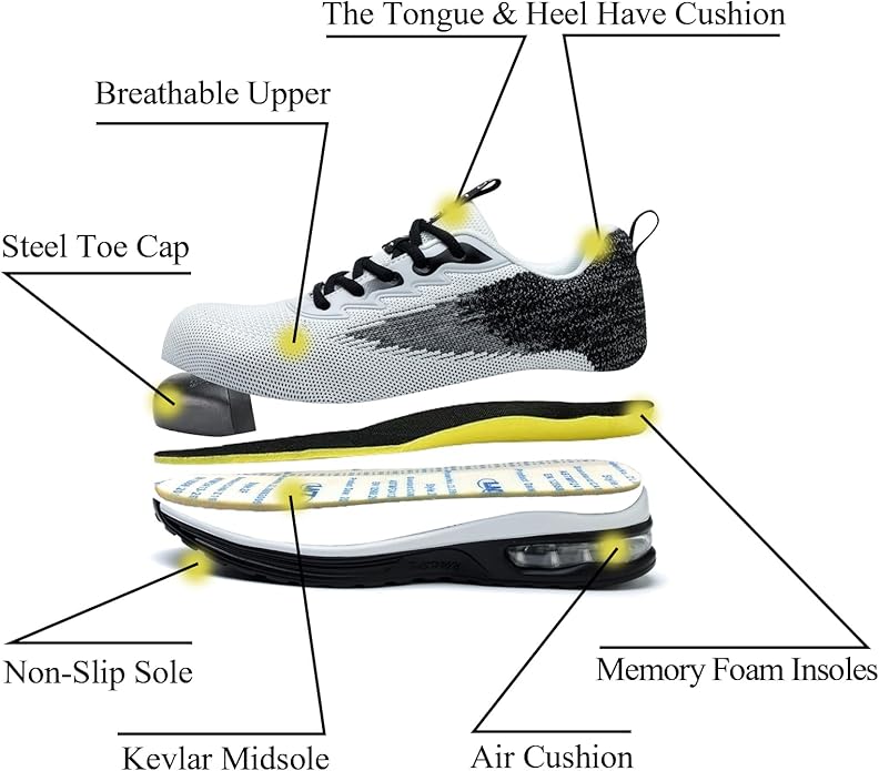 Steel Toe Shoes for Women Lightweight Breathable Safety Work Sneakers Non Slip Puncture Proof Utility Slip On Footwear for Industrial Construction