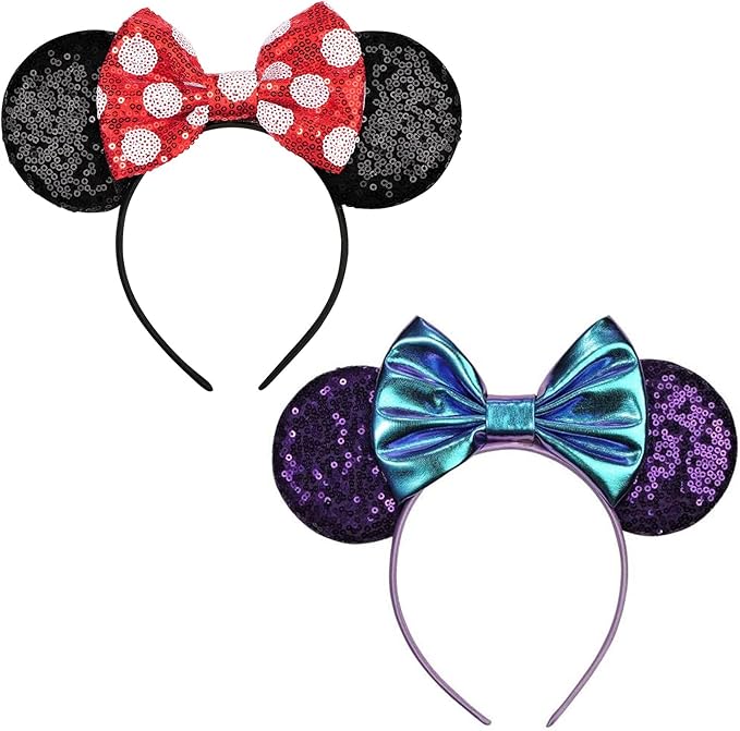 FANYITY Mouse Costume Ears,2 Pcs Mouse Ears Headbands for Girls & Women Party,Size Free (HEBD+ZE)