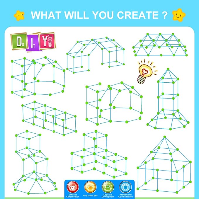 SpringFlower Fort Building Kit for Kids,STEM Construction Toys, Educational Gift for 3 4 5 6 7 8 9 10 11 12 Years Old Boys and Girls,Ultimate Creative Set for Indoor & Outdoors Activity,140 Pcs,Green