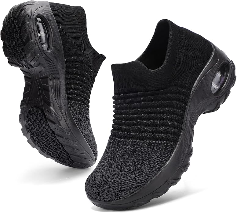 HKR Women's Walking Shoes Arch Support Non Slip Work Shoes Breathable Knit Upper Lightweight for Plantar Fasciitis