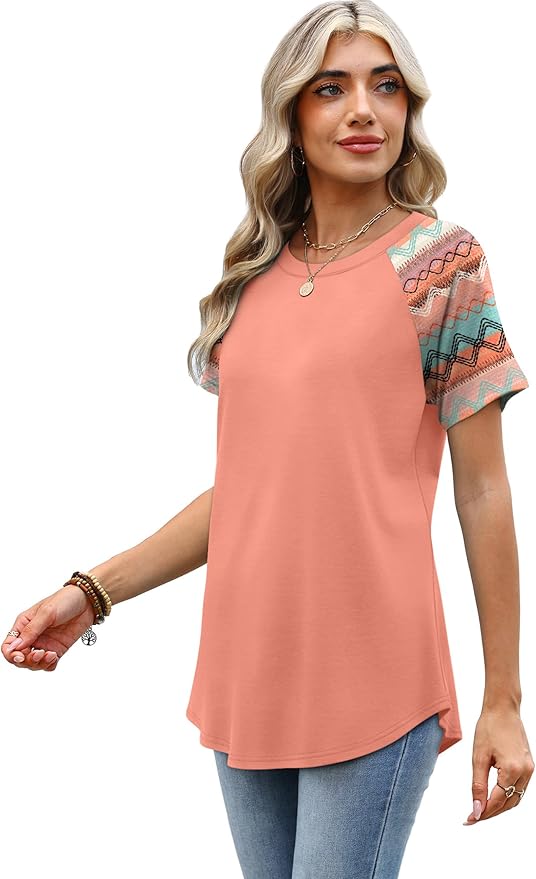 WIHOLL Summer Tops for Women 2026 Trendy Short Sleeve Shirts Crew Neck Tops Curved Hem Fashion Clothing