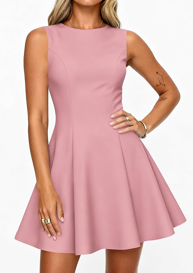 PRETTYGARDEN Summer Dresses for Women 2026 Elegant Sleeveless Boat Neck A Line Spring Formal Cocktail Party Mini Dress