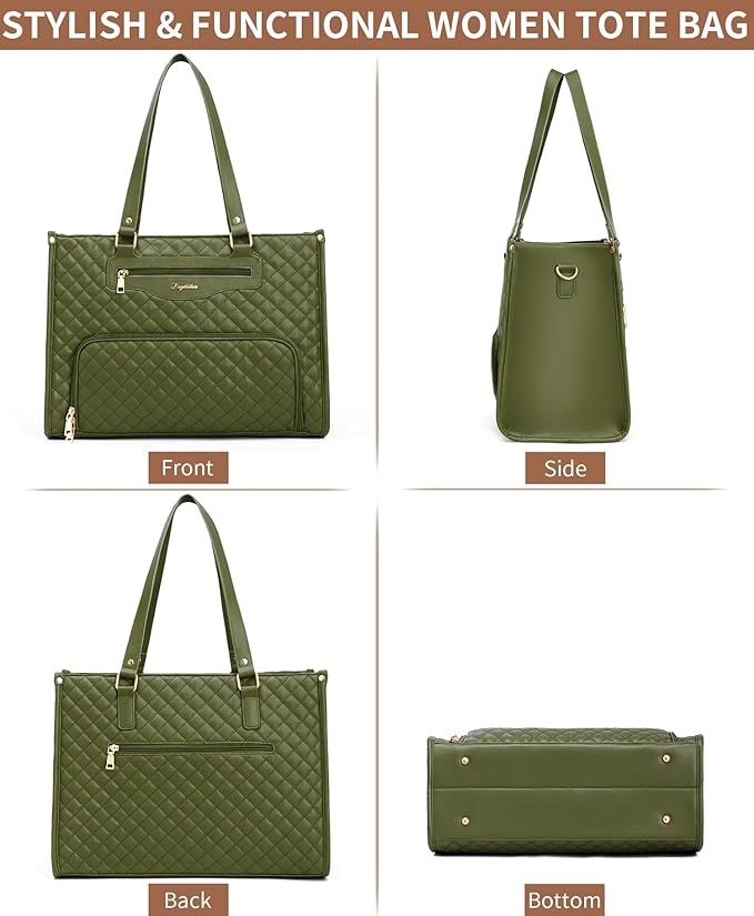 Lunch Tote Bag for Women, 15.6 Inch Laptop Work Bag with Insulated Lunch Box Compartment & Purse Large Capacity Quilted Computer Handbag for Office Business Work Nurse Teacher Travel Casual