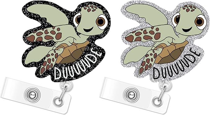 Turtle 2pack Badge Reels Retractable Funny Cute Badge Holder with Badge Reel ID Clip Name Tag Card Tag Card Badge Clip Acrylic Accessories Gifts Nurse