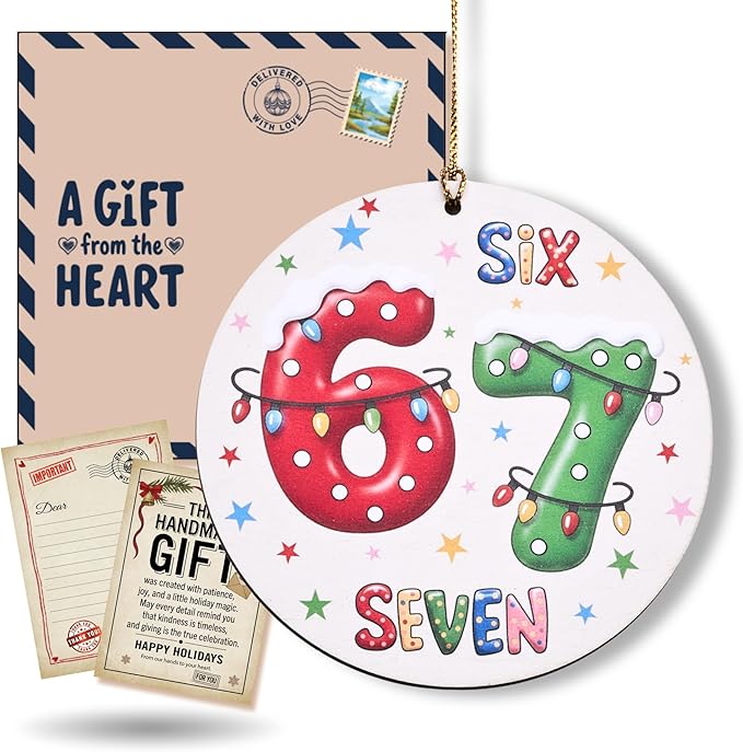 67 Funny Christmas Ornament – 67 Meme Six Seven Teen Slang Ornament, Double-Sided Wood UV Print 10cm Round Xmas Tree Decor, Viral Meme Gift for Teen Boys Girls Gen Z