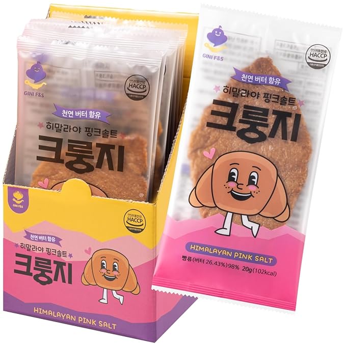 K FOOD KOREAN FOOD Flat Croissant Himalayan Pink Salt, Crispy and Buttery Dessert Bites, Only 102 Calories, Perfect for School Lunchboxes, Individually Wrapped, Pack of 10 (20g Each)