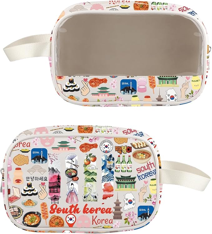 VAMSII South Korea Souvenir Gifts South Korea Travel Landmarks Toiletry Cosmetic Bag South Korea Travel Gifts (USSouthKoreaToiletry)