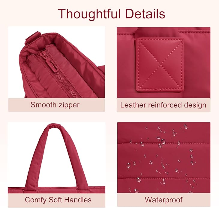 Tote Bag for Women Puffer Tote Bag Large Nurse Bags Shoulder Handbag with Zipper for Work Travel