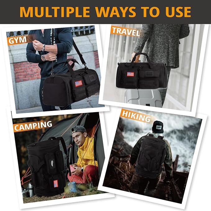 Expandable Gym Bag For Men,Tactical Large 3 in 1 Sports Duffle Bag With Shoes Compartment,Water Resistant Sports Gym Tote Bags Multi-functional Weekend Travel Backpack Overnight Bag