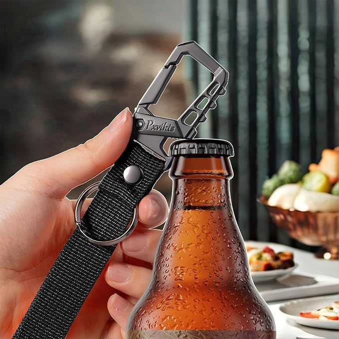 Pxvikis Metal heavy duty key chain carabiner clip bottle opener wrist lanyard ring car key fob unisex for men and women
