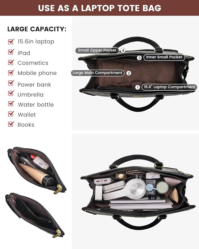 LOVEVOOK Lunch Tote Bag for Women, 17.3 Inch Laptop Bag with Insulated Lunch Compartment, Quilted Large Capacity Computer Handbag with Purse for Business, Work, Nurse, Office, Collage, Casual