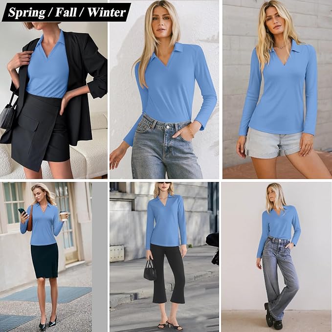 3/4 Length Sleeve Womens Tops Dressy Casual V Neck Polo Shirts Business Work Blouses 2025 Trendy Tunic Top