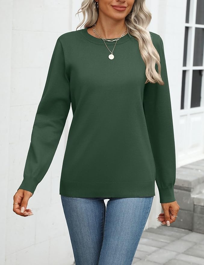 Zeagoo Womens 2026 Fall Sweaters Long Sleeve Tops Classic Crew Neck Pullover Sweaters Loose Dressy Casual Basic Clothes