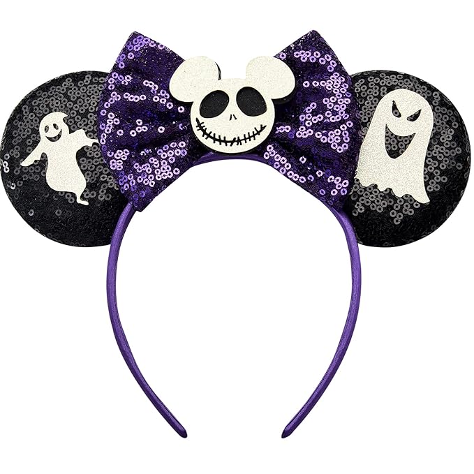 RAZKO Mouse Ears Headband, Sequin Halloween Mice Ears Hairband Jack Ghost Mouse ears Headband for Women Girls Hair Accessories (Halloween Jack)