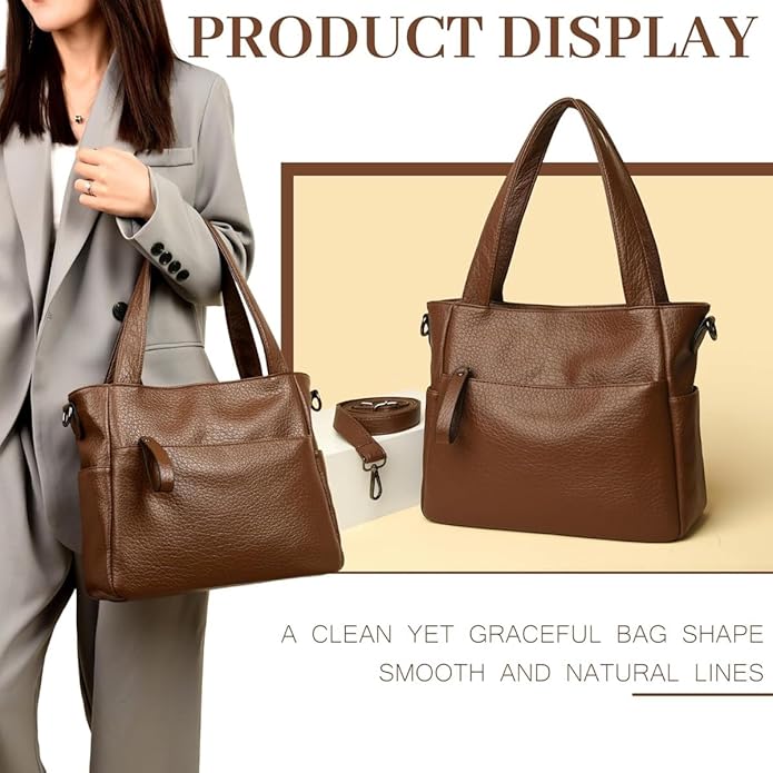 Work Tote with Adjustable Strap, Genuine Leather Crossbody Shoulder Bag and Purse for Women