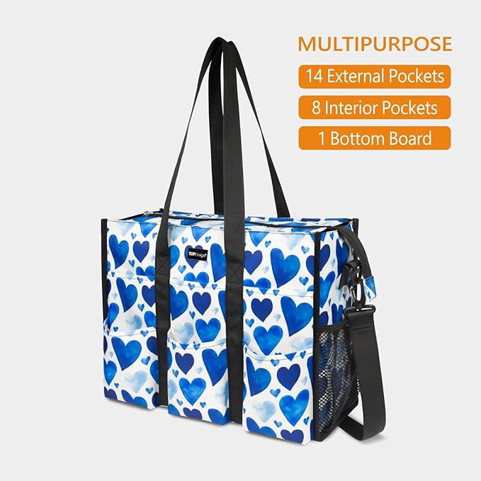 TOPDesign Utility Water Resistant Tote Bag with 22 Pockets, Top Zipper Closure & Thick Bottom Support, for Working Women