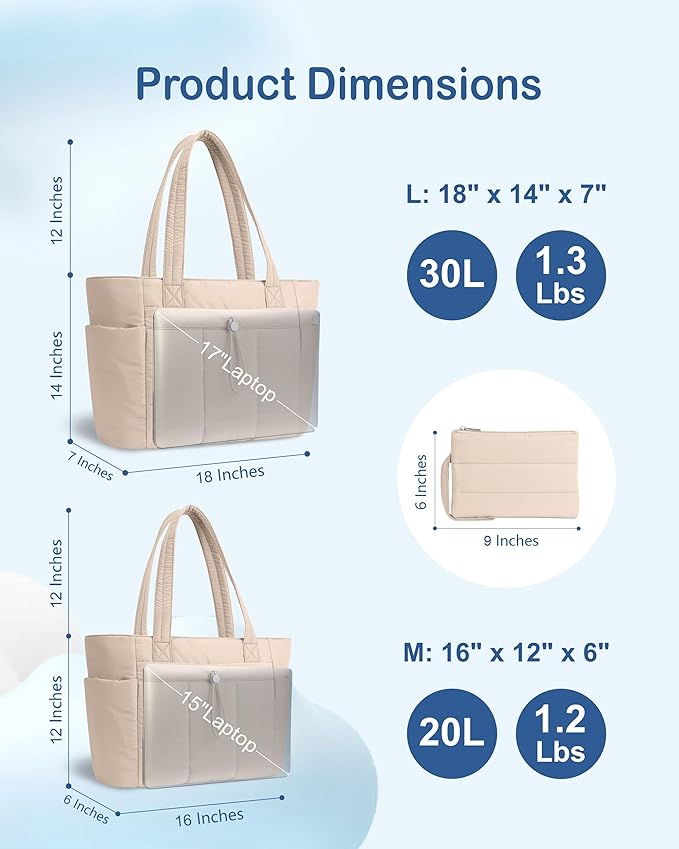 TOPDesign Puffy Tote Bag for Women with Cup Holder & Laptop Compartment & Cosmetic Bag & Trolley Sleeve for Work, Travel
