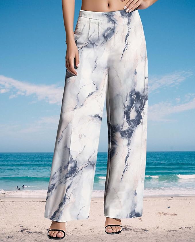 Womens Boho Pants Casual Oversize High Waisted Wide Leg Trousers Pattern Printed Ourdoors Pant for 2025 Summer