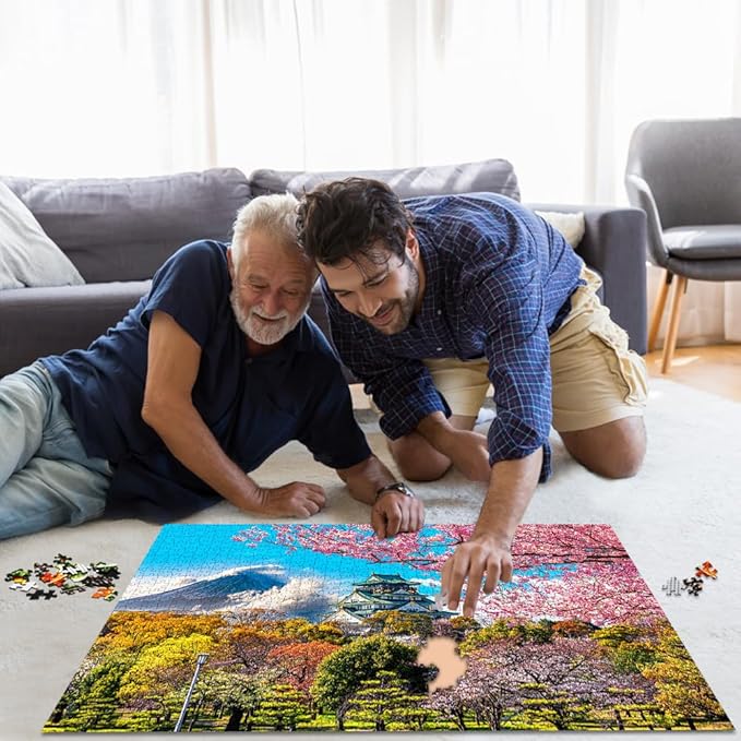 HUADADA 1000 Piece Puzzles for Adults - Cherry Blossoms in Osaka Castle, Japan - Jigsaw Puzzles for Adults and Kids 1000 Piece Educational Games Colorful Puzzles for Home Decoration