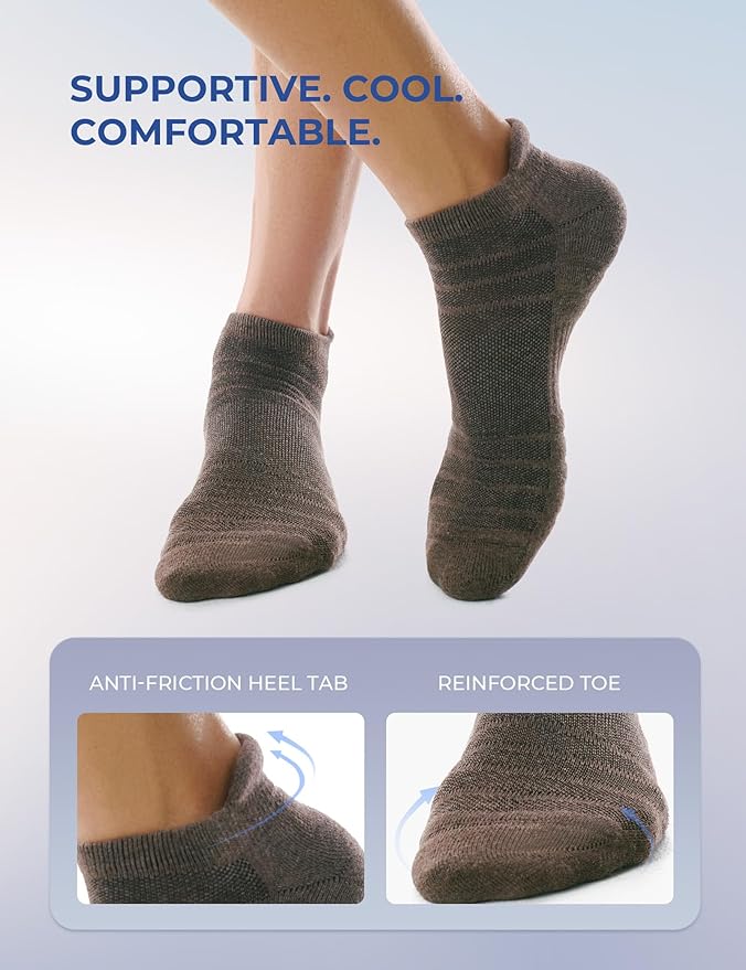 CS CELERSPORT 6 Pack Athletic Running Ankle Socks, Cotton Low Cut Cushioned Anti-Blister Tab Sports Socks Men Women