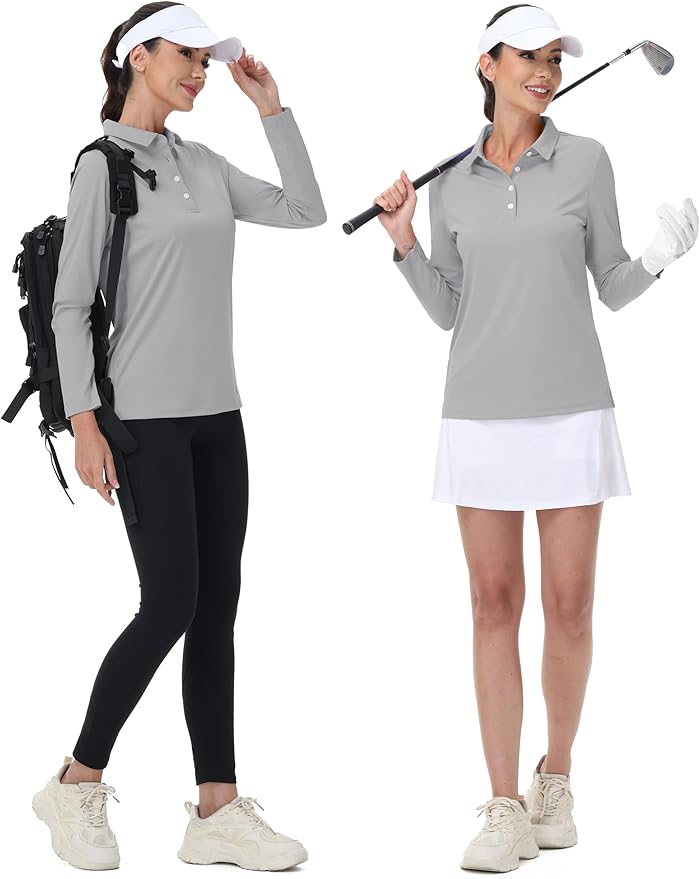 MAGCOMSEN Women's Polo Shirts Long Sleeve Golf Shirt Quick Dry UPF 50+ Sun Protection Lightweight Tennis Shirts