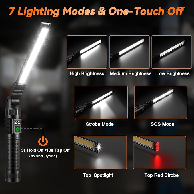 2Pack Magnetic Work Light, All Aluminum & 1500 High Lumens Rechargeable Work Light, 7 Mode & 360° Rotation Mechanic Light, Rechargeable Flashlight for Car Repairing, Valentines Day Tool Gifts for Him