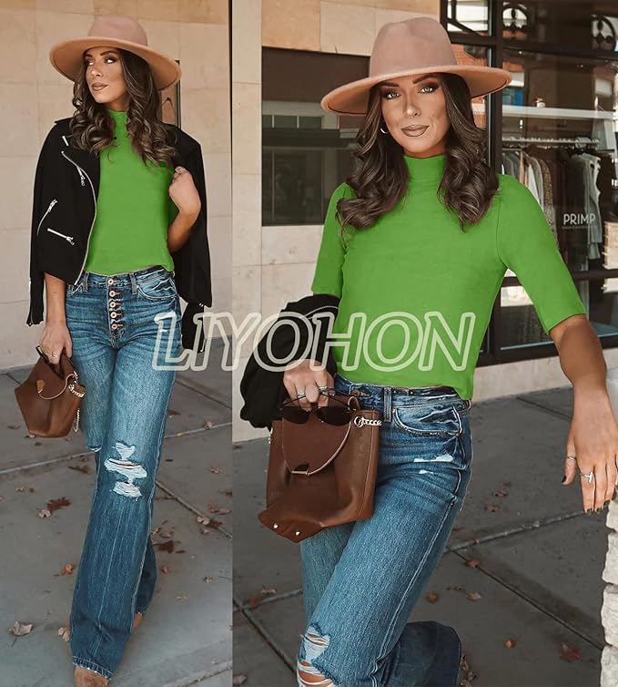 LIYOHON Womens Tops Dressy Casual Mock Turtleneck Business Short Sleeve T Shirts Going Out Tops 2026