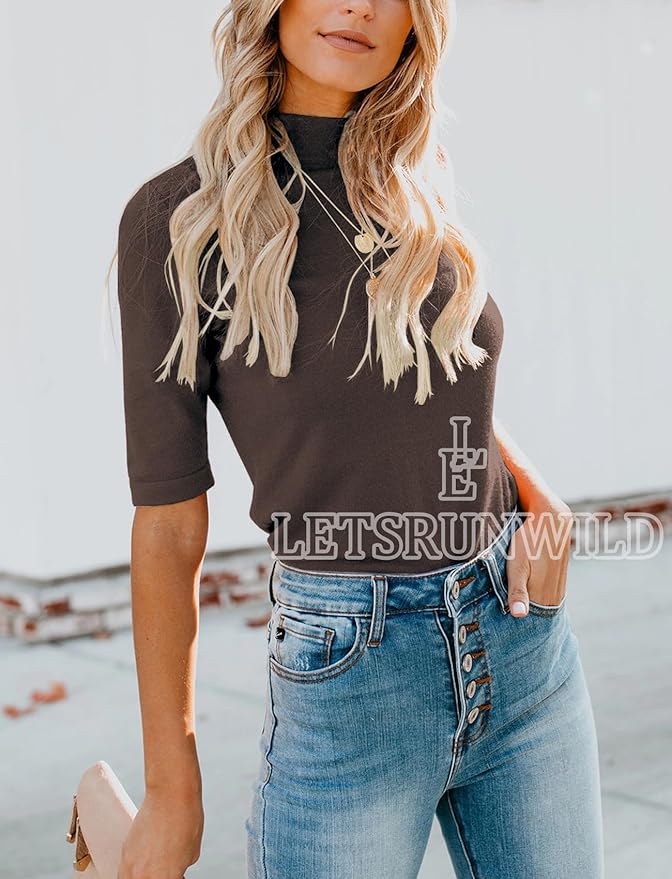 LETSRUNWILD Business Casual Tops for Women Dressy Cute Tops Mock Turtleneck Tshirts Shirts
