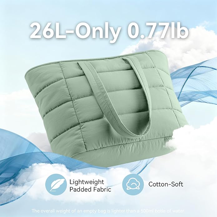 Puffer Tote Bag for Women, Lightweight Puffy Shoulder Bag with Handbag for Travel, Work, Gym, Laptop Bag for Nurse Teacher
