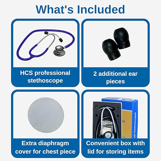 HCS Blue Stethoscope, Classic Lightweight - Medical, Dual Head Stethoscopes for Nurses, Nursing School, Student Essentials, Work, Home - 22 inch Tubing