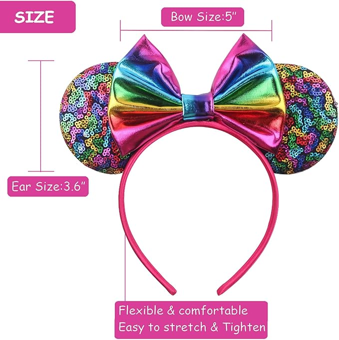 Sequin Mouse Ears Headbands for Women Girls Boys, Glitter Bows Headband for Kids Adults Birthday Party Costume Halloween