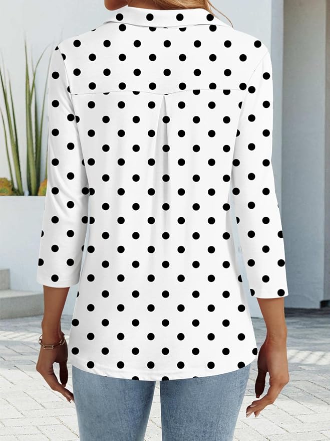 3/4 Length Sleeve Womens Tops Dressy Casual V Neck Polo Shirts Business Work Blouses 2025 Trendy Tunic Top