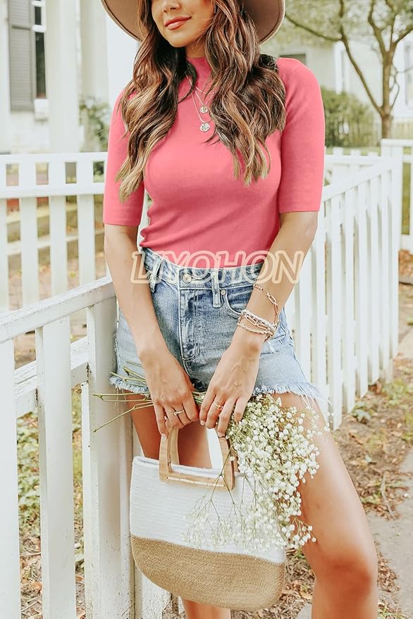 LIYOHON Womens Tops Dressy Casual Mock Turtleneck Business Short Sleeve T Shirts Going Out Tops 2026