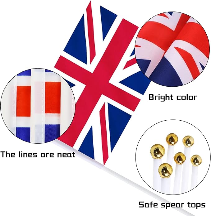 20 Pack Small UK Flags on Stick Mini Handheld United Kingdom Flag for Parades, Independence Day and Patriotic Events 5x8 Inch Durable Weather-Resistant Flags with 12 Inch Sticks(UK)